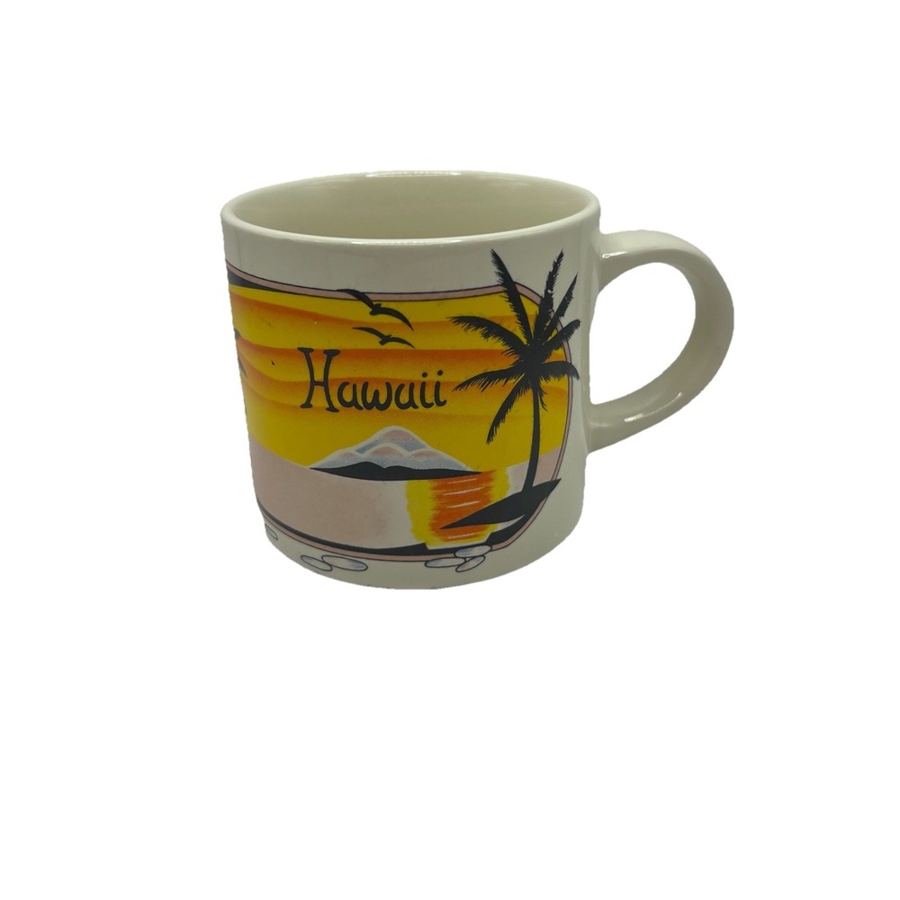 Vintage Hilo‎ Hattie Coffee Mug Yellow The Store of Hawaii O'ahu Cup Palm Tree